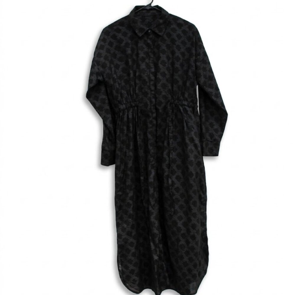 Khaadi black geometric "diamond" print long sleeve midi dress